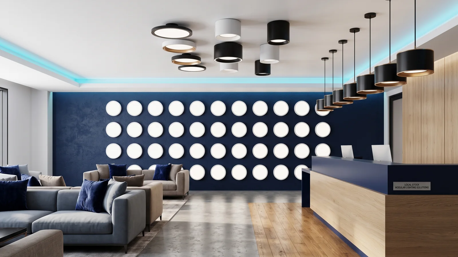 Conceptual architectural interior showing STARLET lighting expressions in a coordinated space.