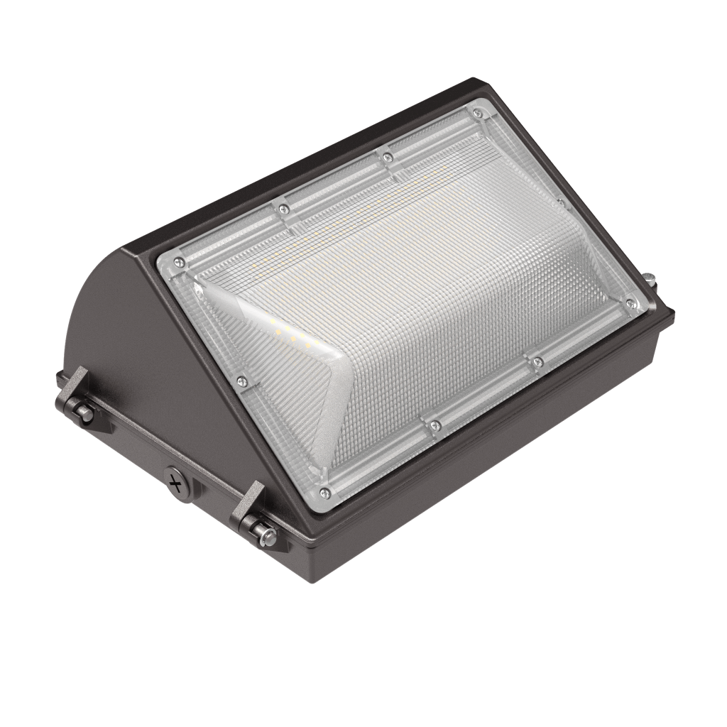 Tri-Powered 3CCT LED Half Cut-Off Wall Pack with Polycarbonate Lens Diffuser, Wet Locations Rated, in Bronze Finish Front Side
