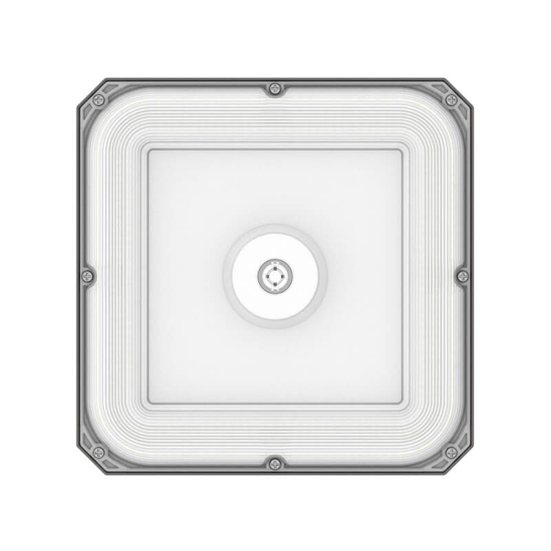 SunSparkCo.com LED Canopy Front View of Lens and Sensor Ready Base. IP65 Wet Rated Dark Bronze Housing