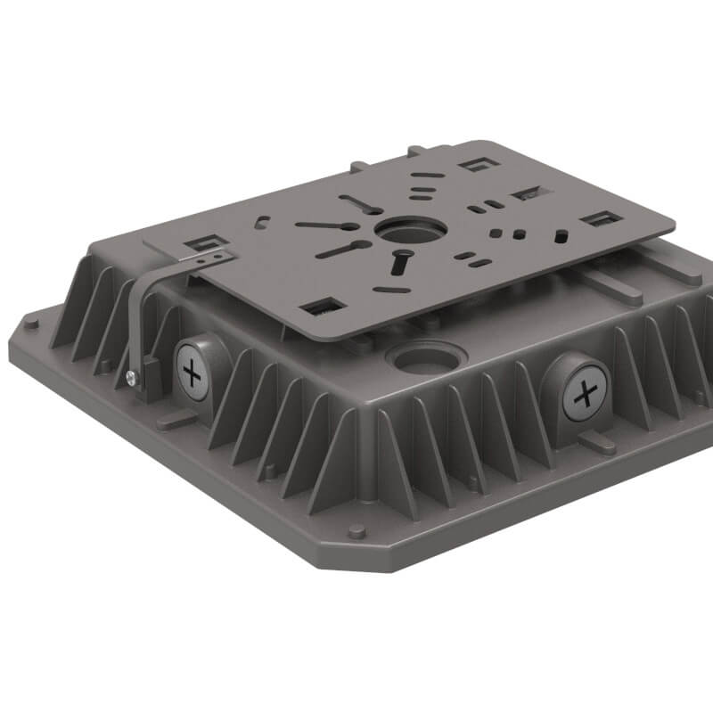 SunSparkCo.com LED Canopy Mounting View of Lens and Sensor Ready Base. IP65 Wet Rated Dark Bronze Housing